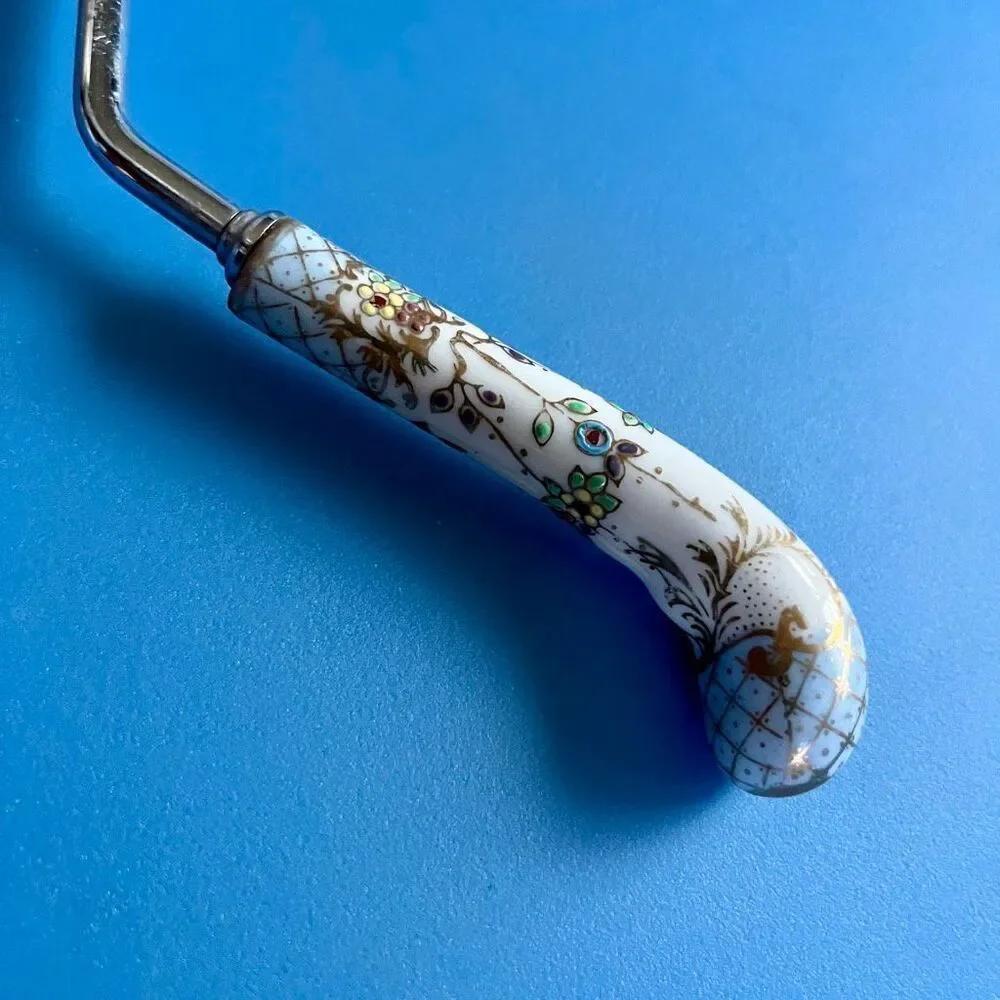 VTG England Cake Breaker Pastry Server Porcelain Handle Gold Floral 10.5”